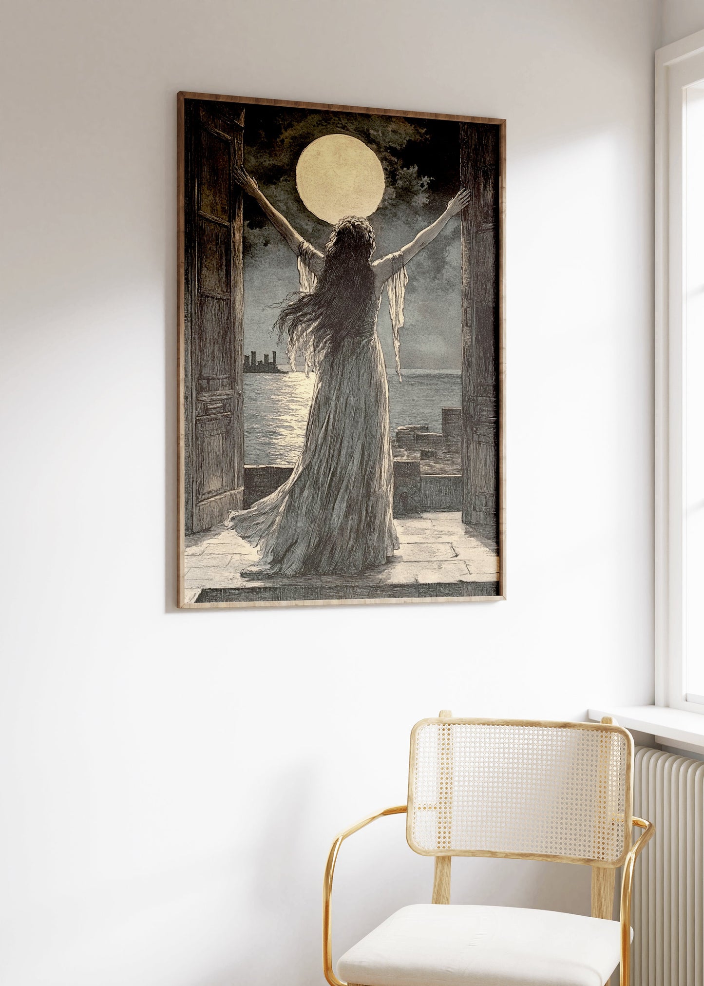 Woman and a Full Moonlight Poster