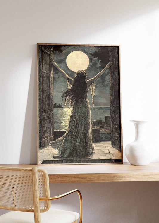 Woman and a Full Moonlight Poster