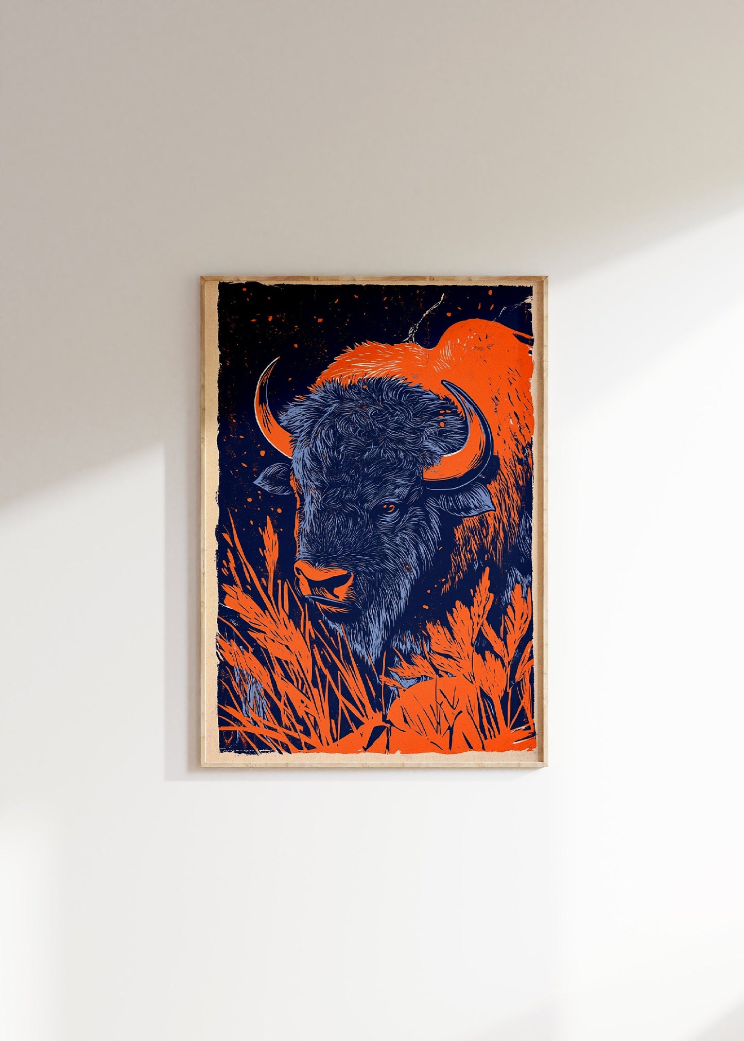 Bison Woodcut Poster