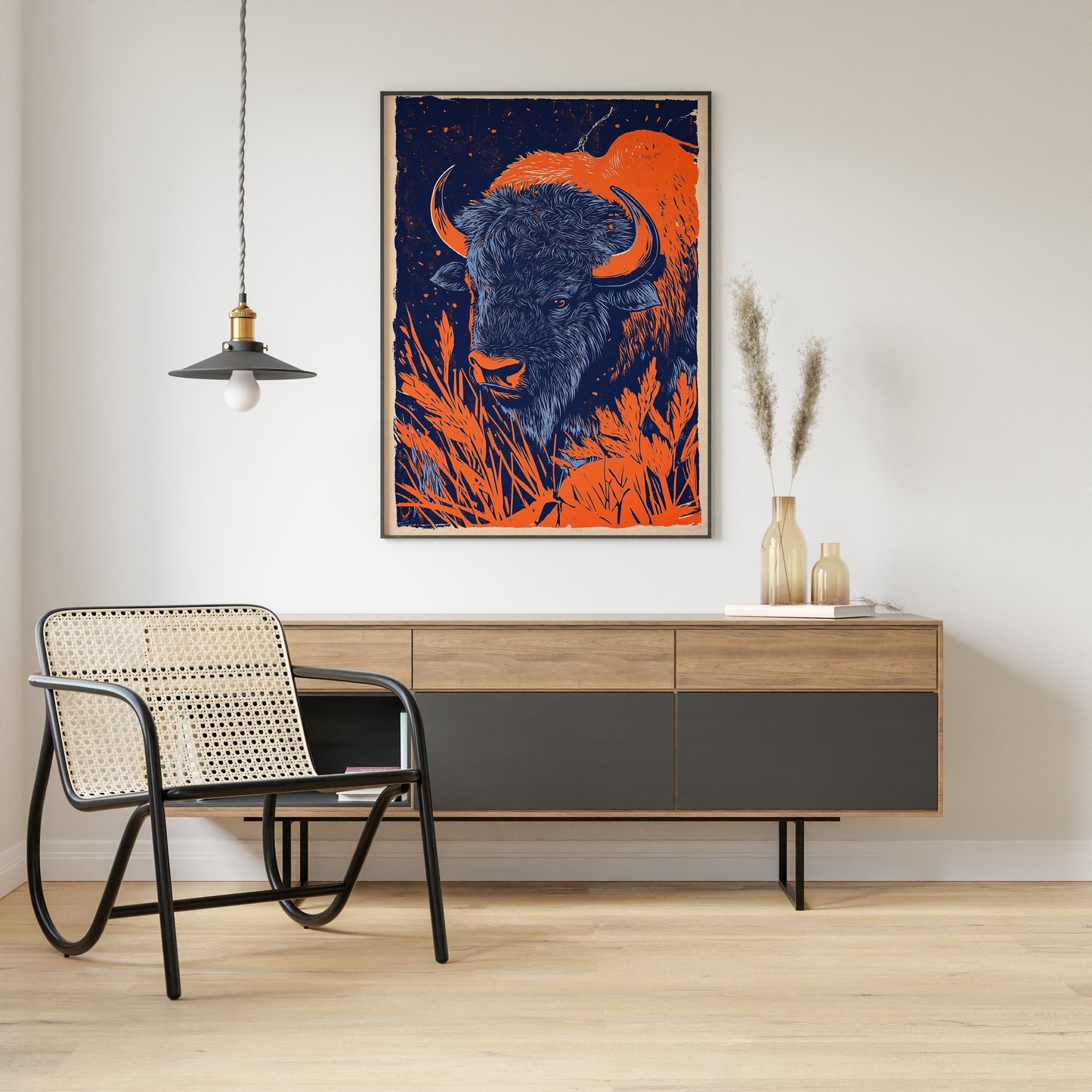 Bison Woodcut Poster