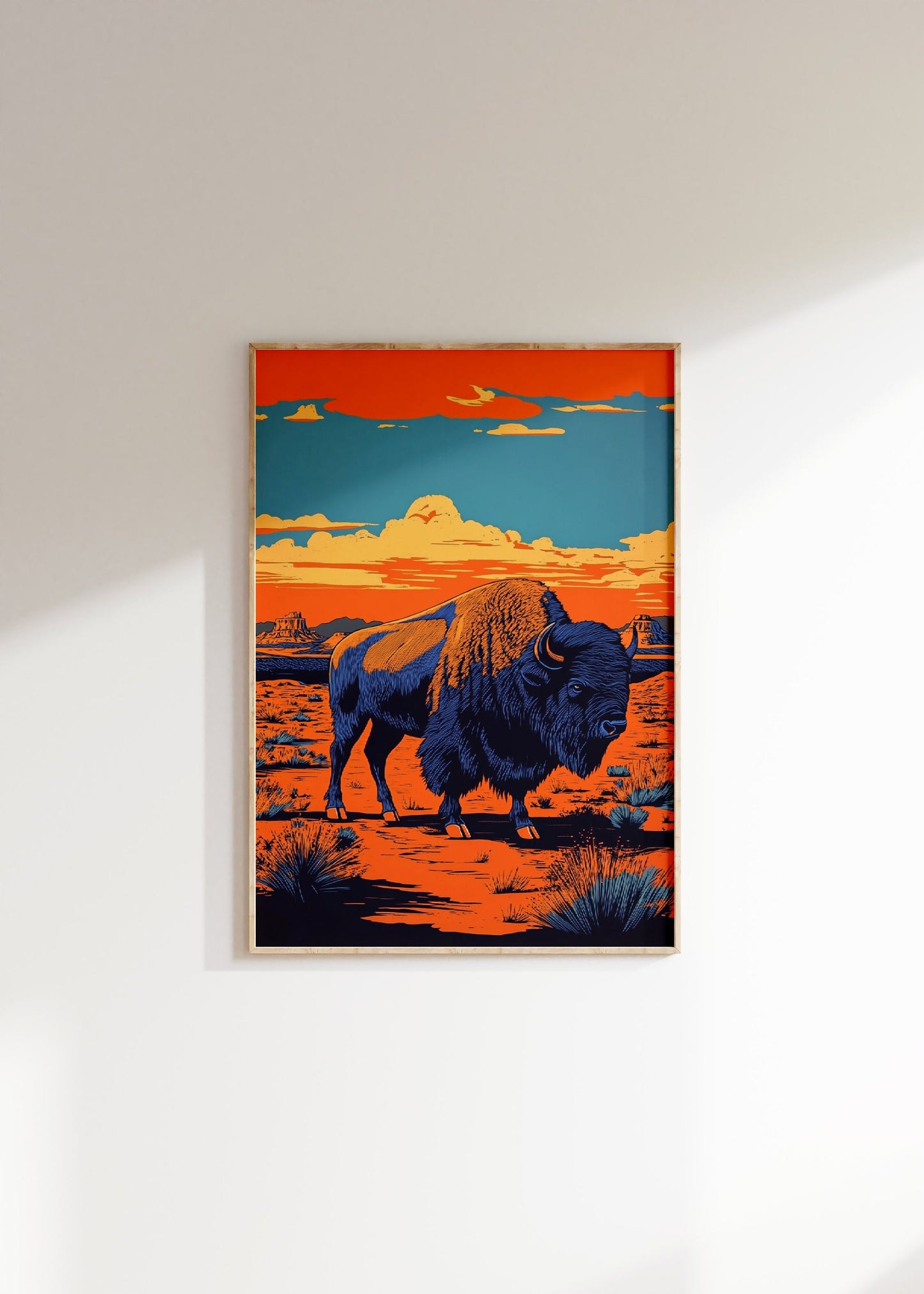 Bison Woodcut Poster