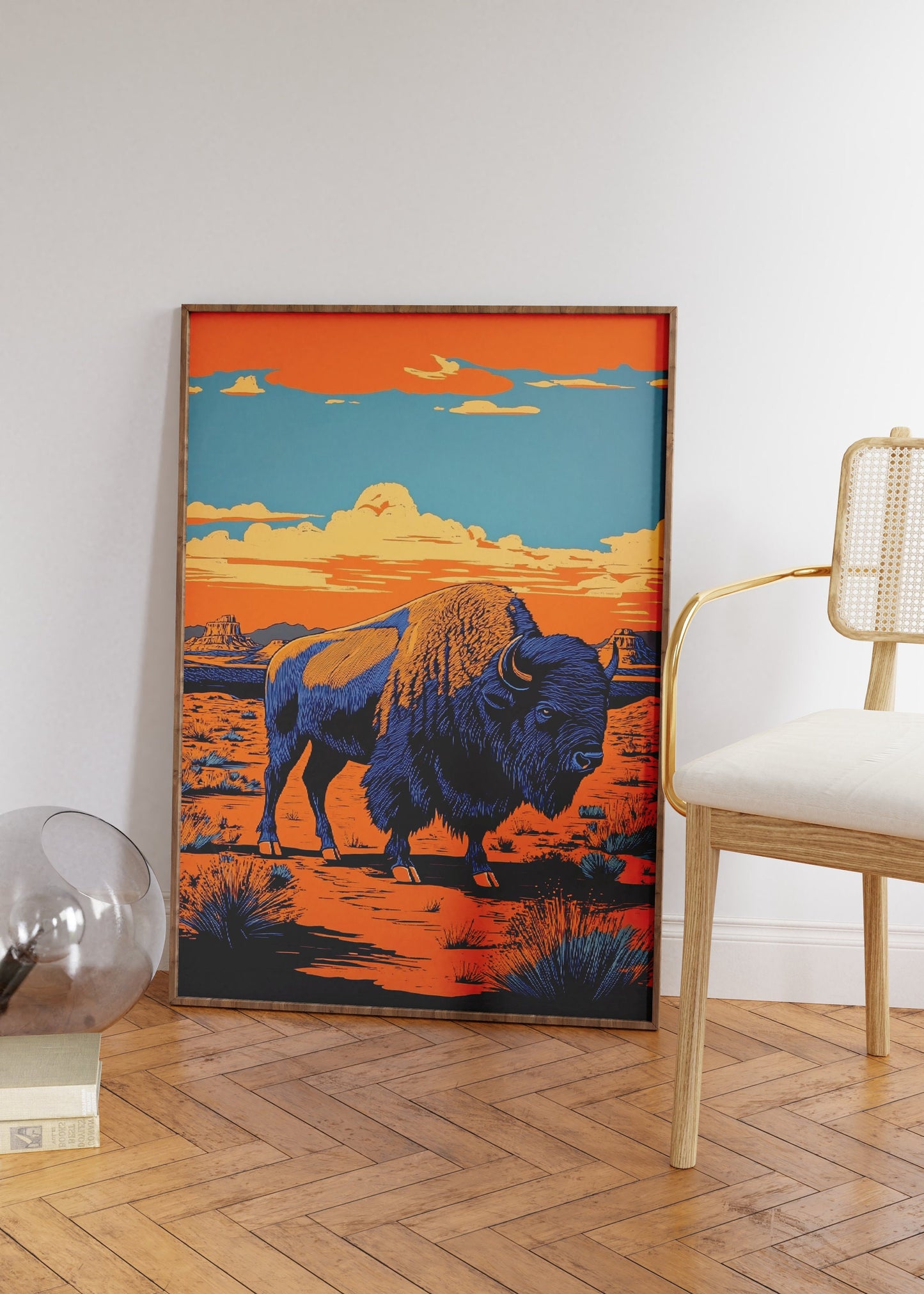 Bison Woodcut Poster