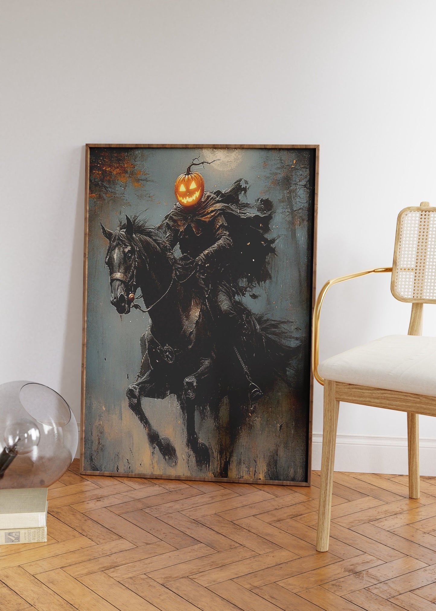 Pumpkin Rider Wall Art, Dark  Moody Fantasy Poster