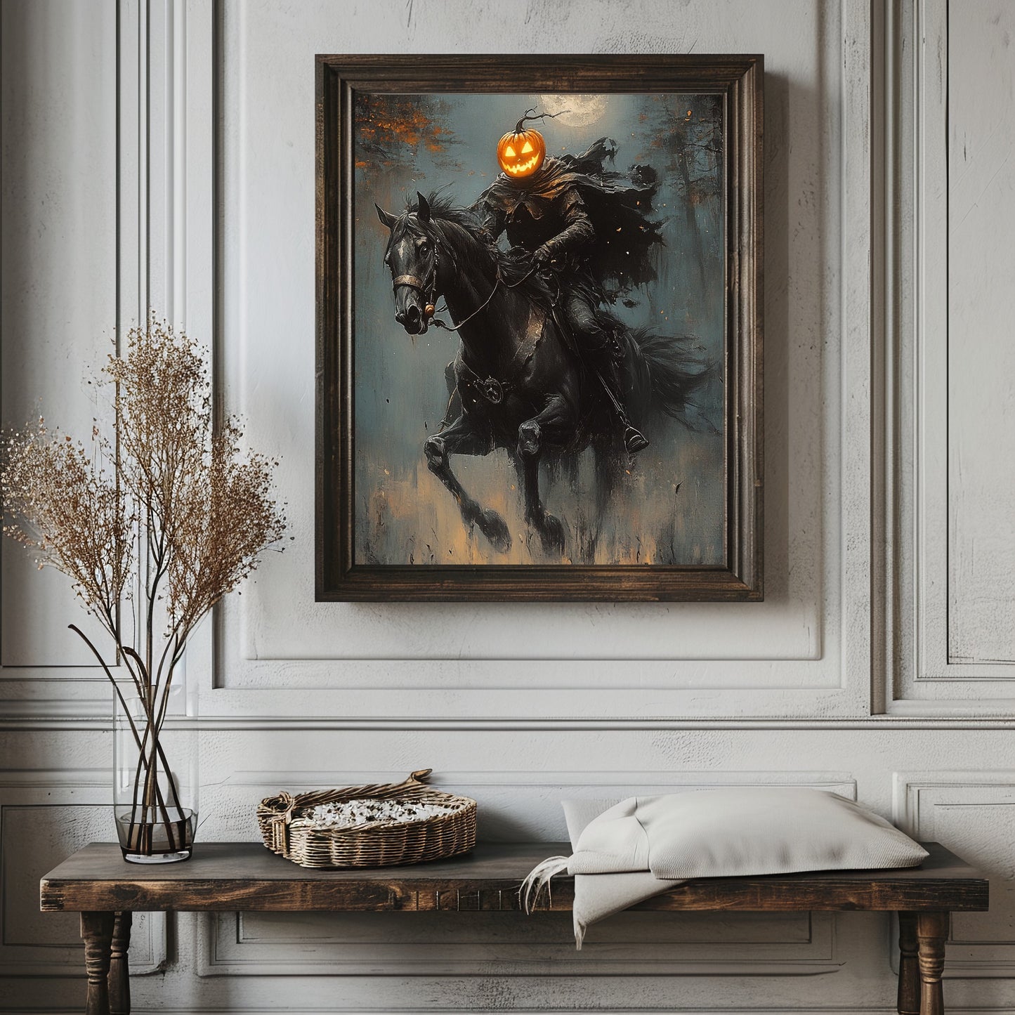 Pumpkin Rider Wall Art, Dark  Moody Fantasy Poster