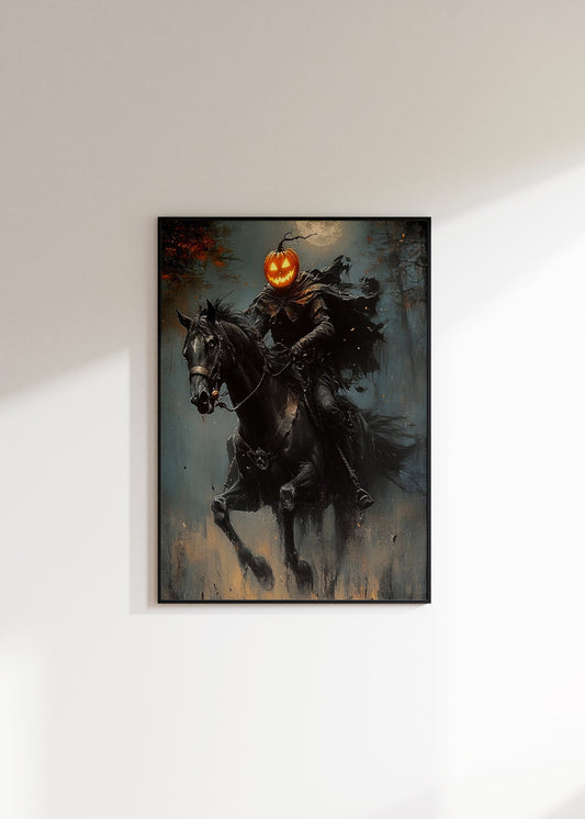 Pumpkin Rider Wall Art, Dark  Moody Fantasy Poster