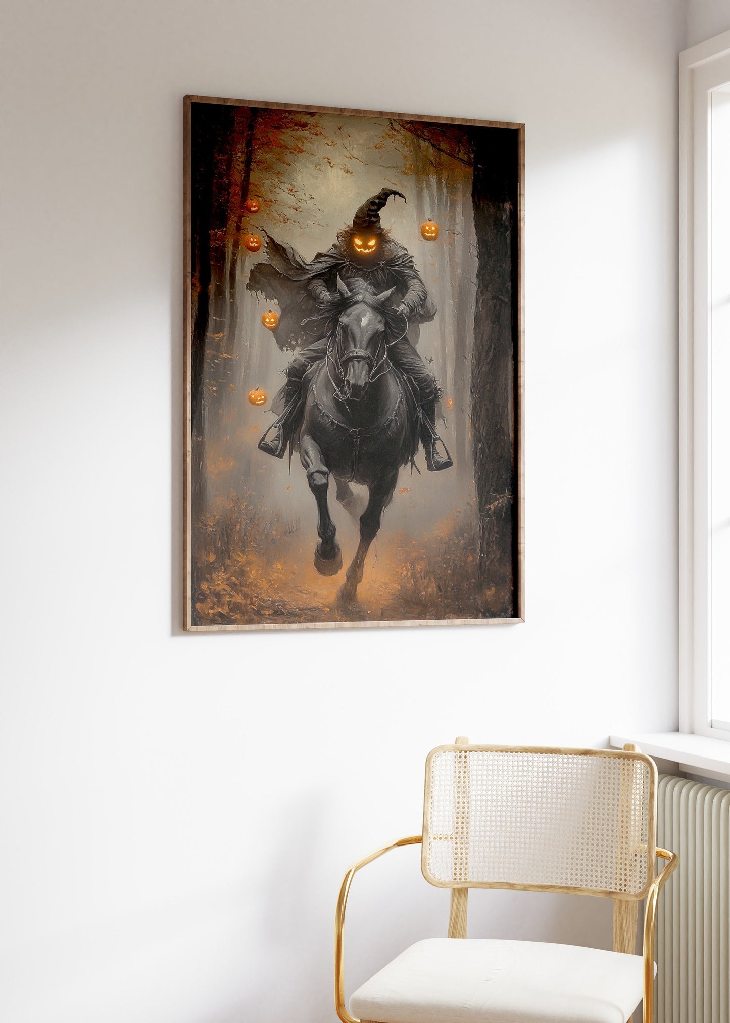 Pumpkin Rider Wall Art, Dark  Moody Fantasy Print