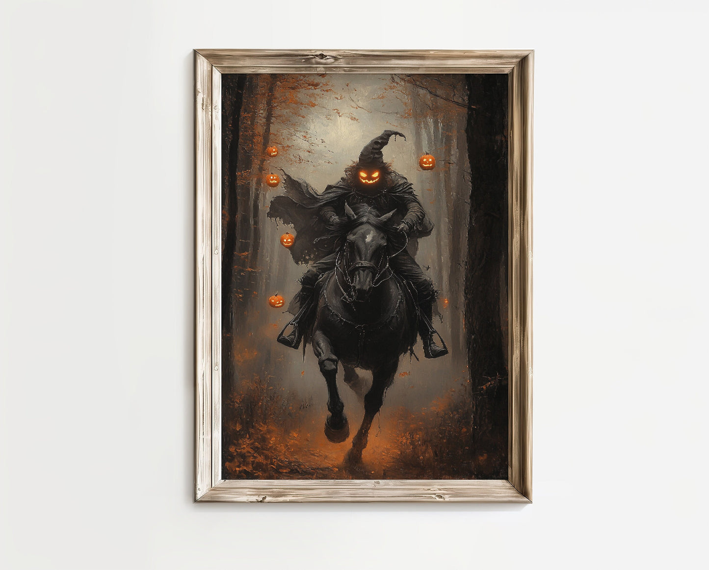 Pumpkin Rider Wall Art, Dark  Moody Fantasy Print