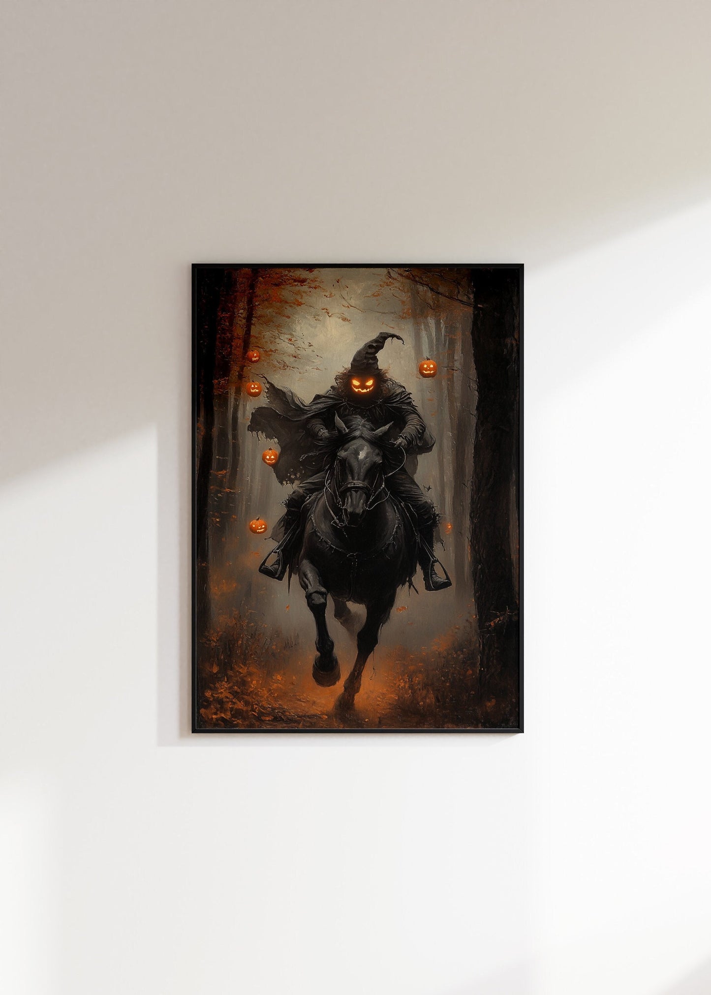 Pumpkin Rider Wall Art, Dark  Moody Fantasy Poster Print