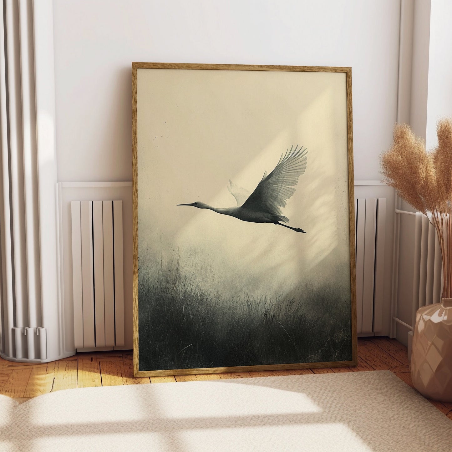 White Crane Flying Painting