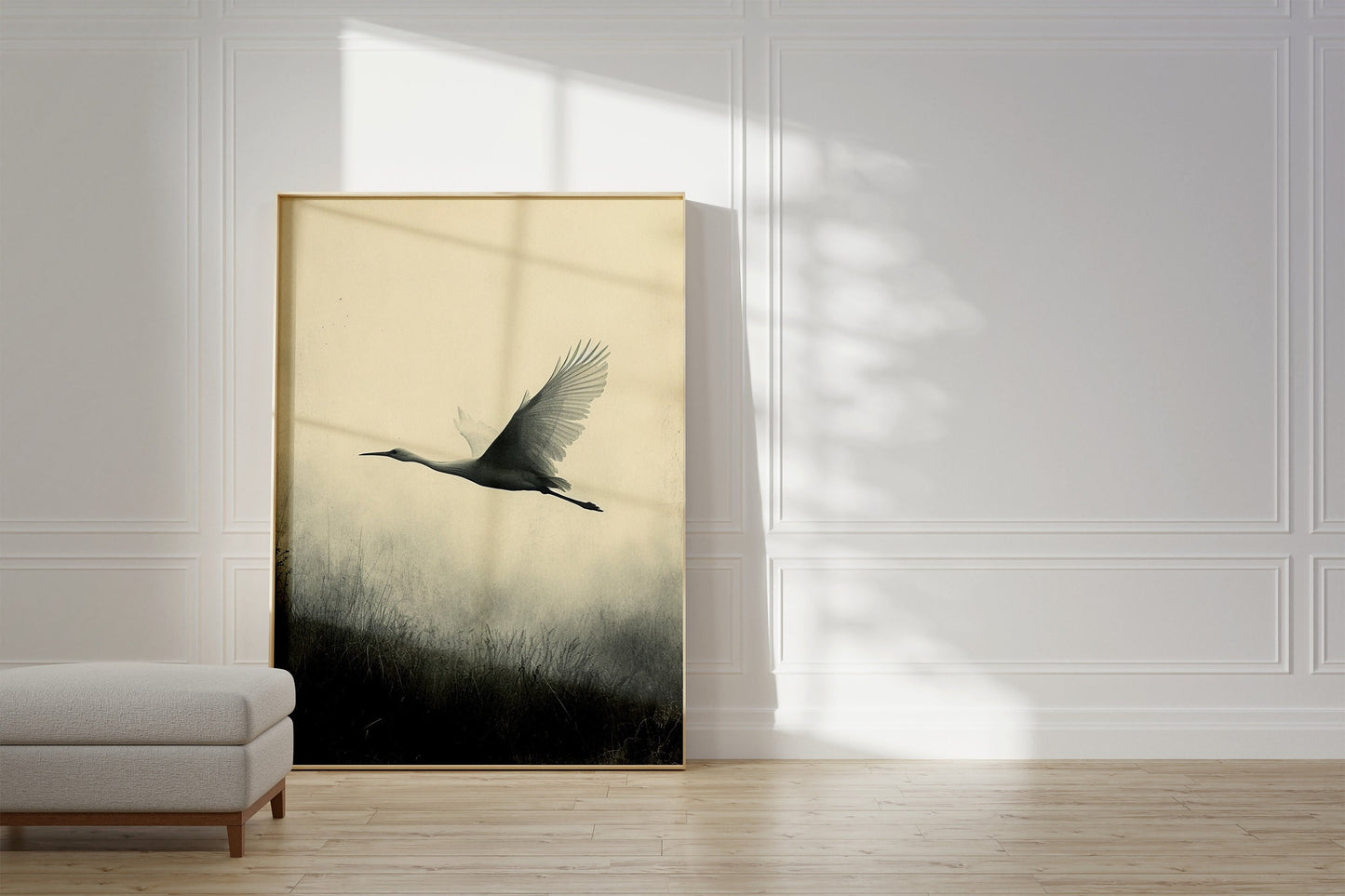 White Crane Flying Painting