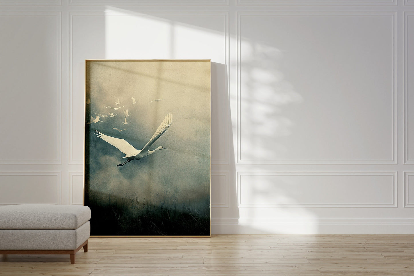 White Crane Flying Painting