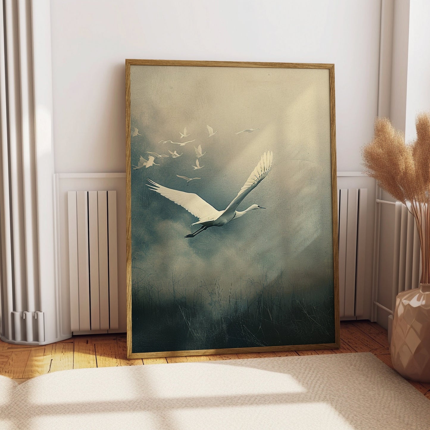 White Crane Flying Painting