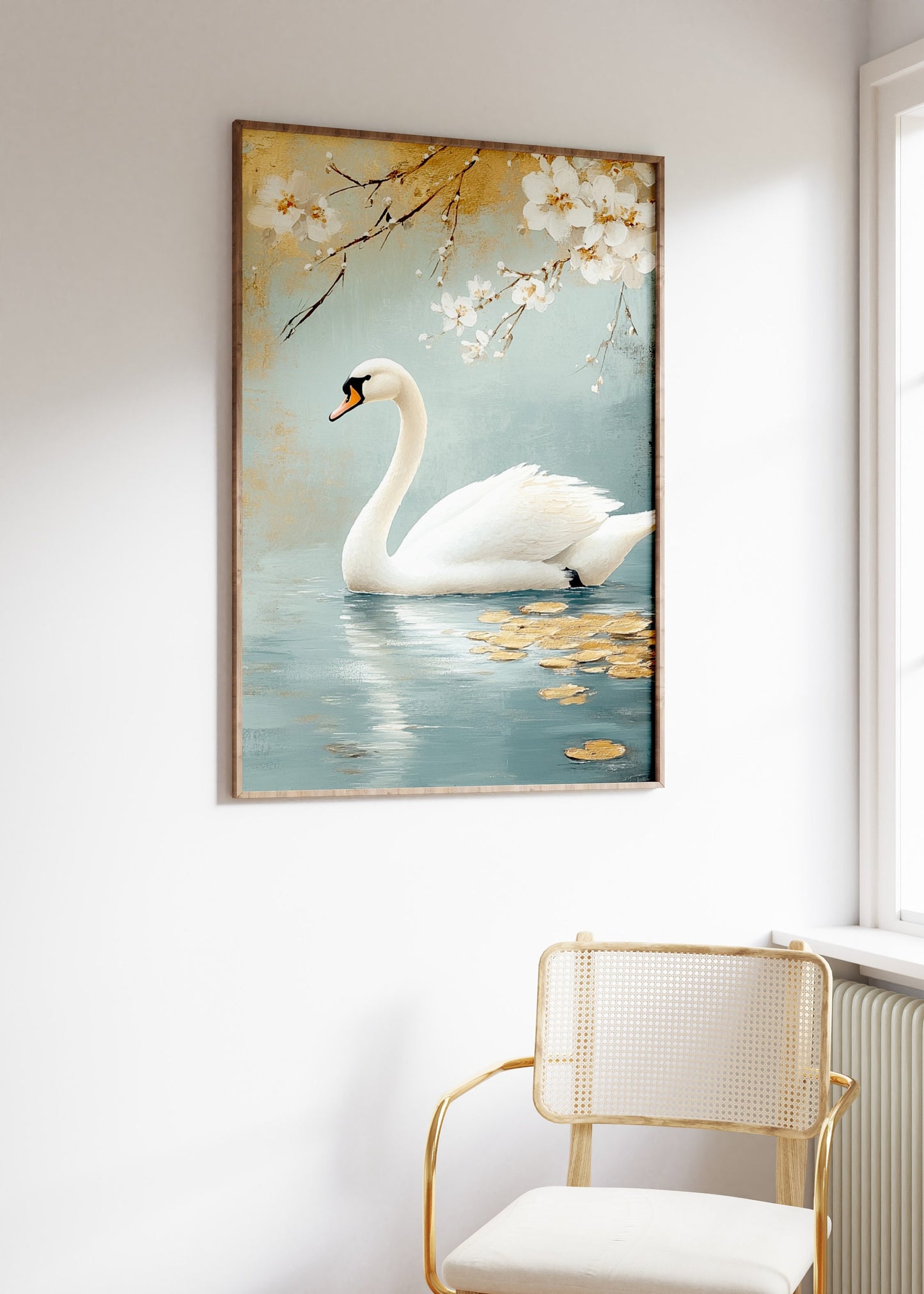 Japandi Style Swan Painting Poster