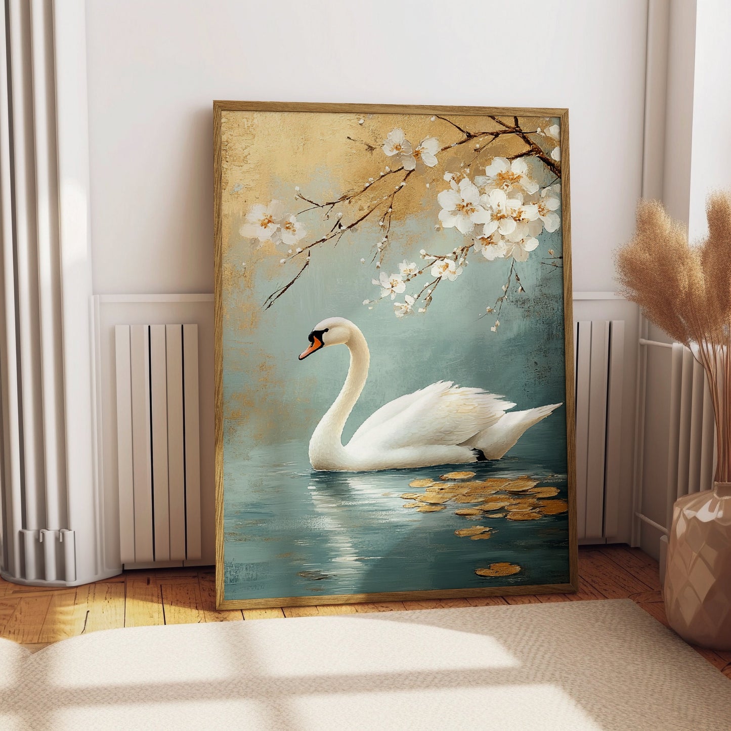 Japandi Style Swan Painting Poster