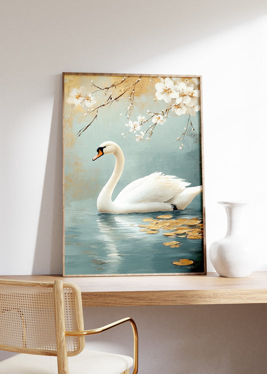 Japandi Style Swan Painting Poster