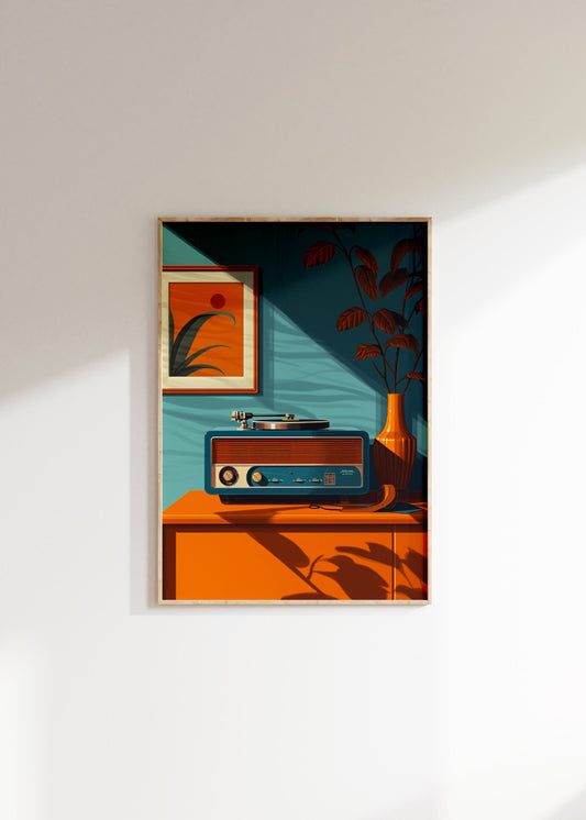 Retro Record Player Poster, Label Print