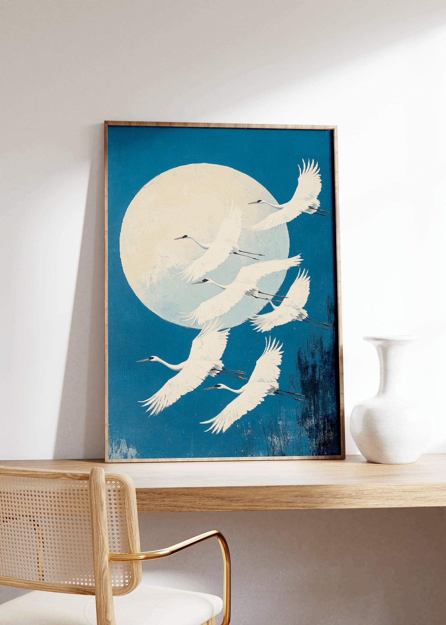 White Crane Flying Painting Print