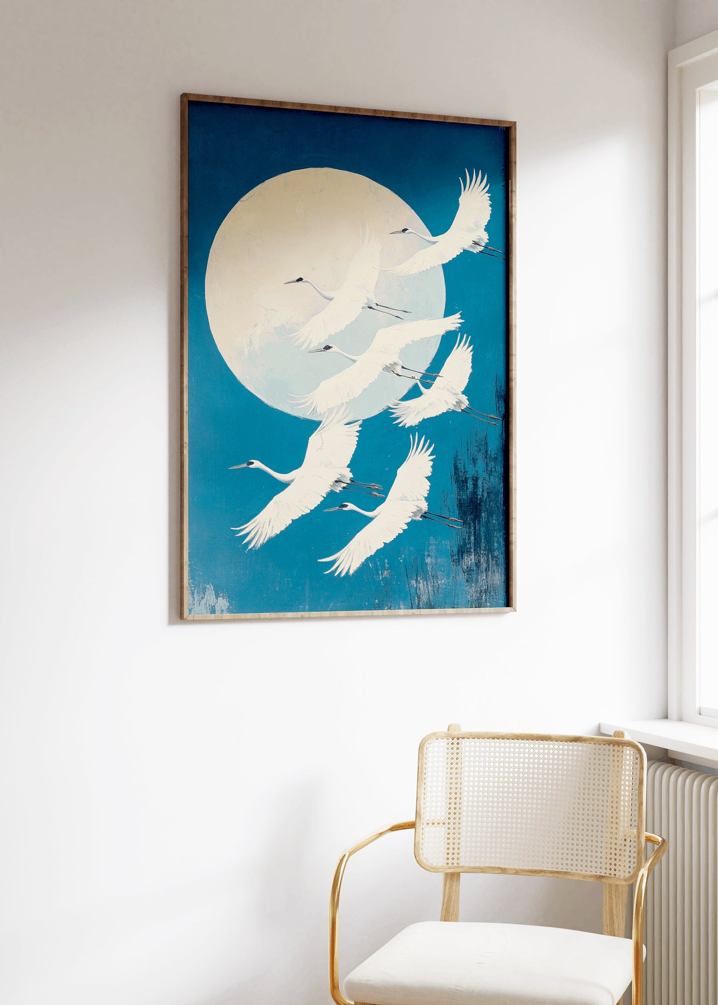 White Crane Flying Painting Print