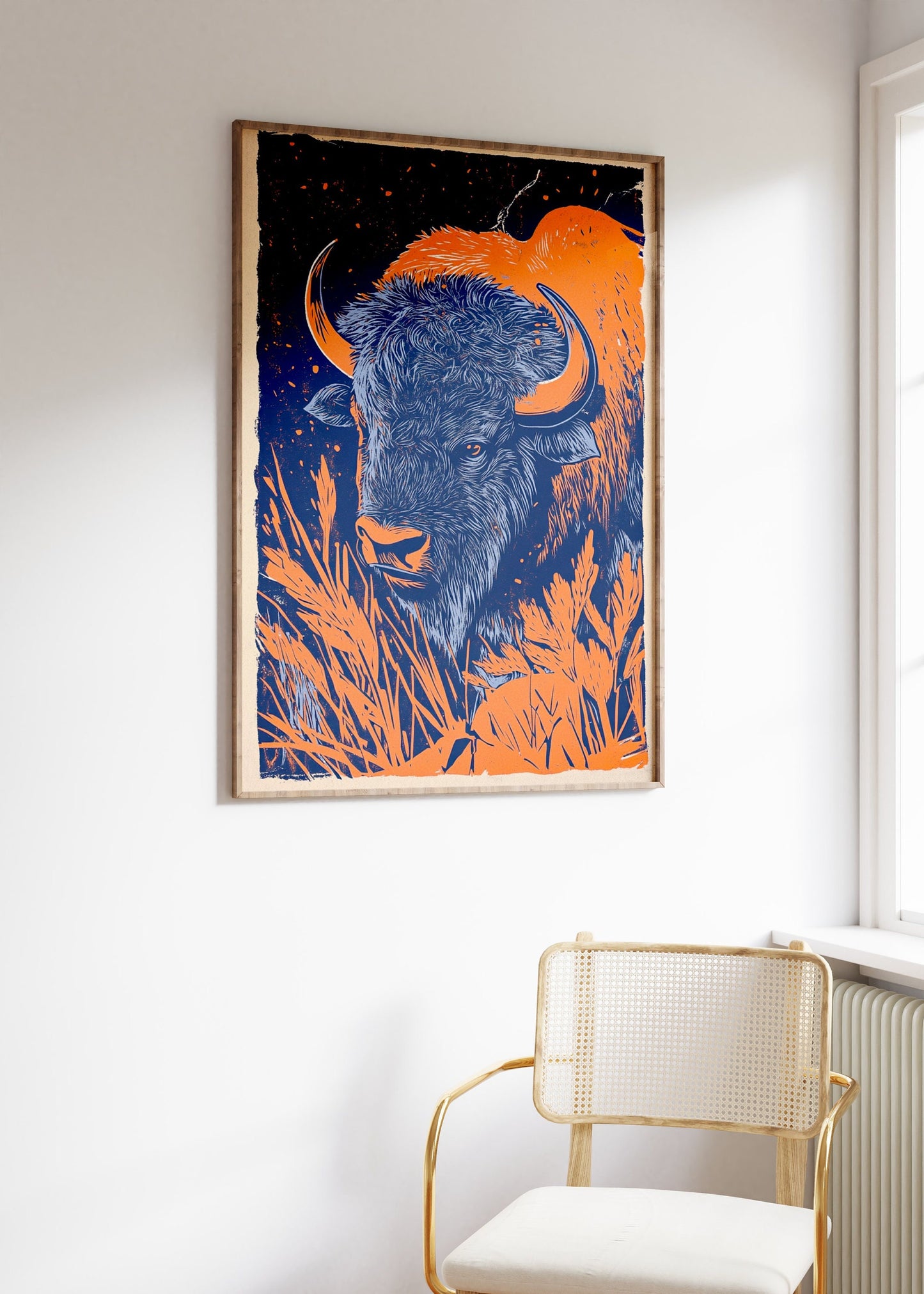 Bison Woodcut Poster