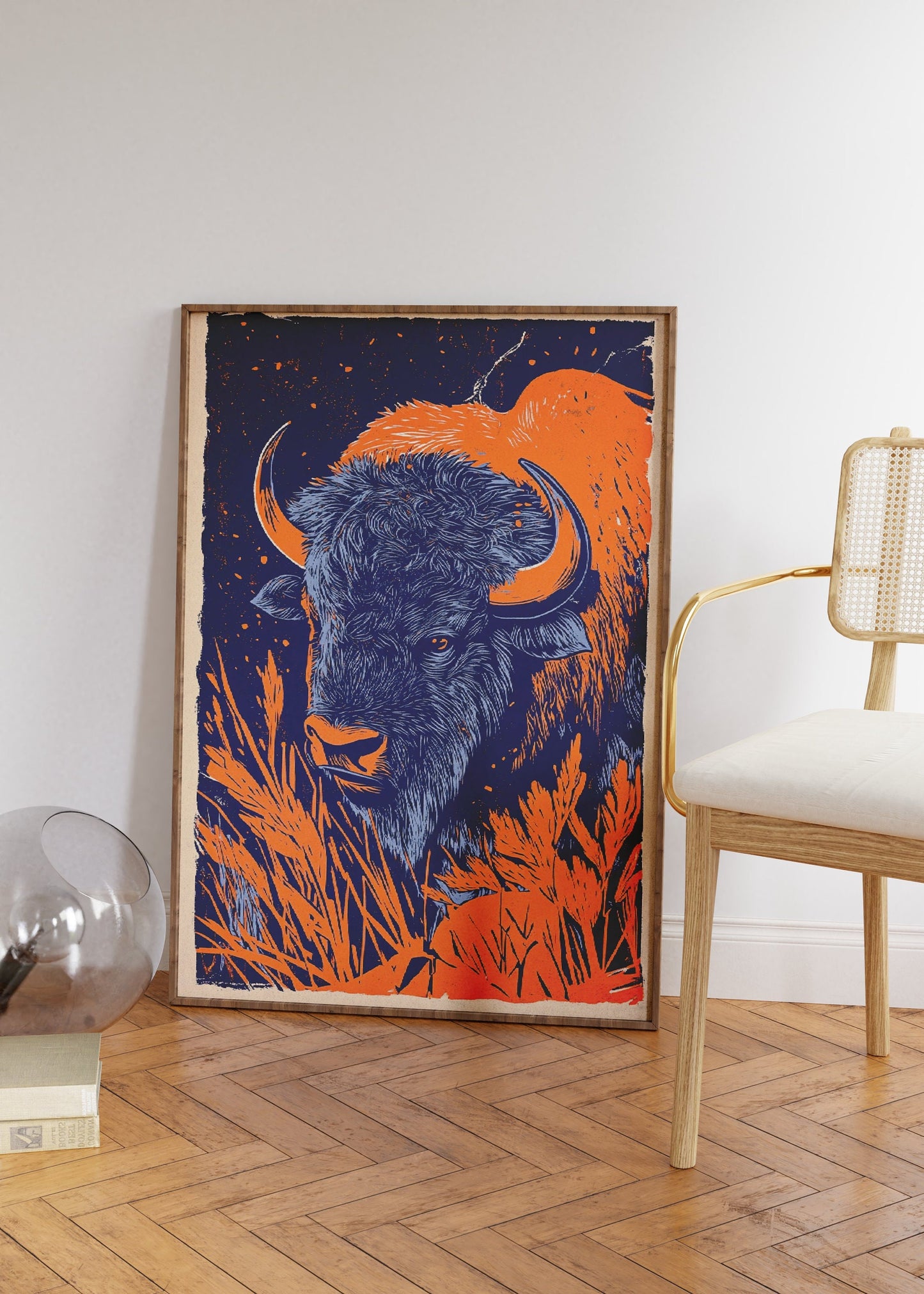 Bison Woodcut Poster