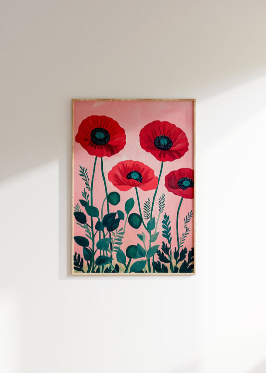 Vintage Red Poppies Print