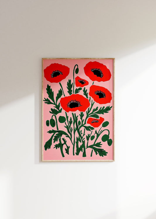 Vintage Red Poppies Print